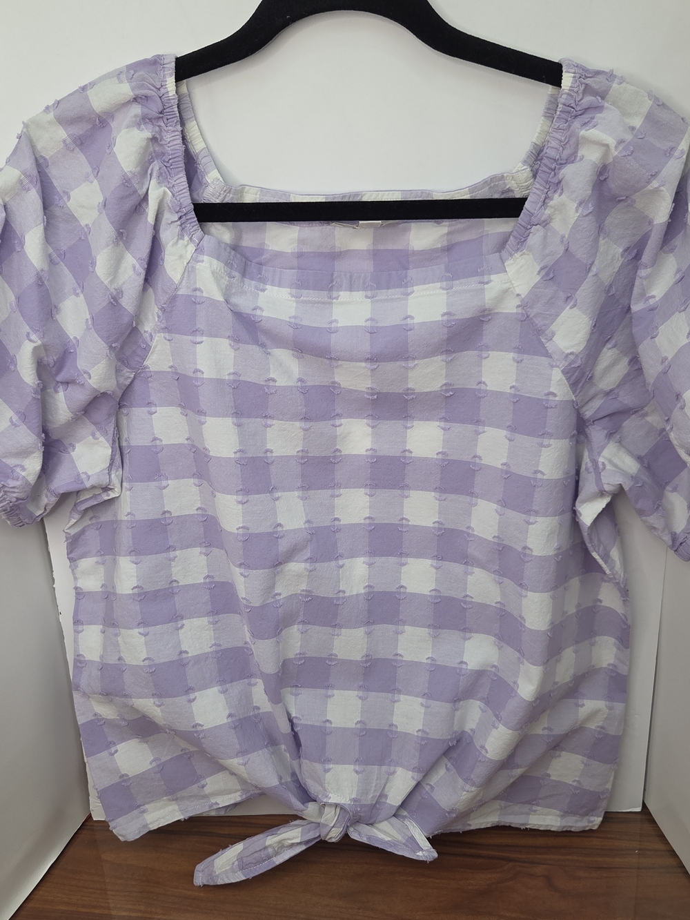 Loft Lilac Check Tie-Front Women’s Top Sz L
